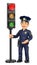 3D Police with a traffic light in red