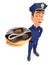 3d policeman standing and holding donut
