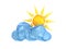 3d polygonal weather icon, blue cloud and yellow sun on a white background. 3d renderer