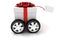 3d present box with red bow on wheels