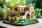 3d printed housing with lush green landscaping around