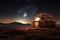 3d-printed mars habitat dome under starry sky