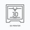 3D printer flat line icon. Vector outline illustration of prototype printing. Plastic manufacturing thin linear logo
