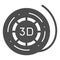 3d printer reel solid icon. Coil for 3d printer vector illustration isolated on white. 3d printer filament spool glyph