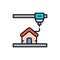 3d printing a house, industrial printer flat color line icon.