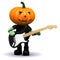 3d Pumpkin head plays electric guitar