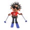 3d punk rock cartoon character skiing on skis, 3d illustration