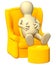 3d puppet, having a rest in a soft armchair