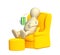 3d puppet, having a rest in a soft armchair