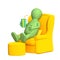 3d puppet, having a rest in a soft armchair