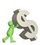 3d puppet, supporting falling symbol of dollar