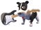 3d puppy dog character holding an electric guitar in its mouth, 3d illustration