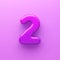 3D Purple number 2 with a glossy surface on a purple background .