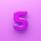 3D Purple number 5 with a glossy surface on a purple background .