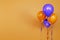 3D purple orange balloons blank empty birthday background