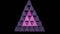 3d purple pyramids abstract video logotype, triangle composed from pyramids, rotating, zooming on black background,