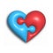 3d puzzle of the heart. The heart consists of two puzzle pieces of red and blue color