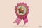 3D quality guarantees a medal with check mark and ribbon. Pink and gold badge warranty icon isolated on white background.