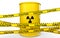 3d radiations symbol barrel and caution ribbons