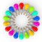 3d rainbow color light bulbs in circular arrangement