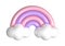 3d rainbows in candy pastel color pink, purple. Cute plastic rainbow with clouds. 3d rendering spring illustration