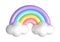 3d rainbows in candy pastel color pink, yellow, blue, purple. Cute plastic rainbow with clouds. 3d rendering spring