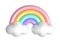 3d rainbows in candy pastel color purple, blue, yellow, pink. Cute plastic rainbow with clouds. 3d rendering spring