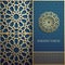 3d Ramadan Kareem greeting card,invitation islamic style.Arabic circle golden pattern.Islamic brochure gold on blue