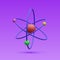 3d realistic atom with orbital electrons isolated on blue background. Nuclear energy, scientific research, molecular chemistry,