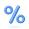 3D Realistic Blue Percent Sign Icon Isolated