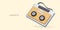 3d realistic cassette on yellow background. Device for recording and playing music