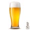 3D realistic cold glass of light beer with lush flowing foam