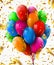 3d Realistic Colorful Bunch of Birthday Balloons with confetti Flying for Party and Celebrations