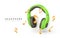 3d realistic colour headphone with music note for music concept design in plastic cartoon style. Vector illustration