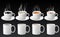 3d realistic different sorts of coffee in white cups view from the top and side. Cappuccino latte americano espresso