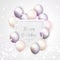 3D realistic elegant lilac grey cream white ballon and square frame Happy Birthday celebration card banner template background