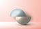 3D realistic emty geometric hemisphere product stand, platform studio room minimal design on soft pink background
