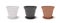 3D realistic glossy white, black and terracotta ceramic flower pots with trays. Three-dimensional reservoirs for house plants