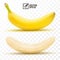 3d realistic isolated vector peeled and whole banana fruit