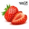 3d realistic isolated vector whole and slice of strawberry, editable handmade mesh