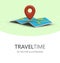3d realistic location sign on map. Map pointer 3d pin, landing page for travel company
