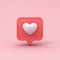 3d realistic love like heart social media notification icon on pink pastel color background