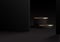 3D realistic luxury modern black and gold cylinder podium stand minimal wall scene dark background
