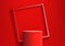 3D realistic modern red cylinder podium stand with red square frame backdrop