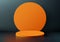 3D realistic modern style empty orange podium platform with circle backdrop on dark blue background