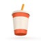 3d realistic paper cup with drinking straw. Glass for soda, juice, coffee, tea in cartoon style. Vector illustration