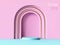 3d realistic pedestal pink arch and blue color podium, abstract minimal concept, blank space, clean design, vector