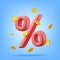 3D Realistic Percent Sign Icon with Coins