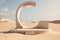 3D realistic podium is displayed on a desert sand beach background