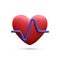 3d realistic red heart with blue pulse for medical apps and websites. Medical healthcare concept. Heart pulse, heartbeat line,